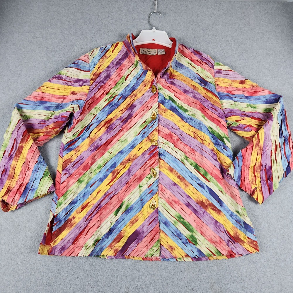 VTG New Direction Jacket Women's L Multi Rainbow Tie Dye Ribbon Art Button Front